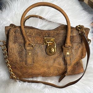 Michael Kors Hamilton EW Distressed Leather Satchel